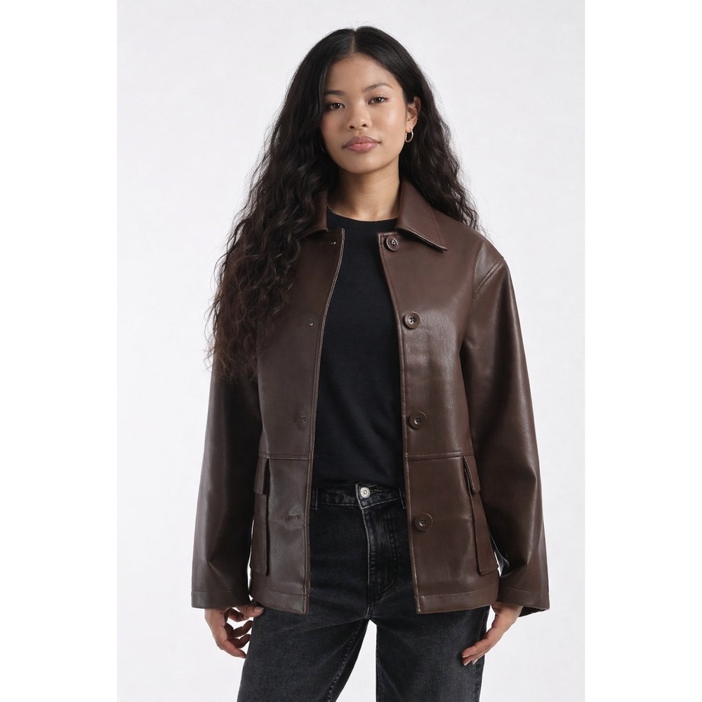 ASOS DESIGN‎ Faux Leather Harrington Jacket Chocolate Brown US 4 F103819